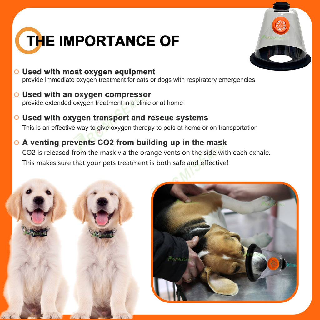 Pet Oxygen Mask - Veterinary Designed Breathing Aid for Dogs & Cats - 5 Sizes - Easy to Clean & Connect to Oxygen Source - Ensures Comfort & More Oxygen