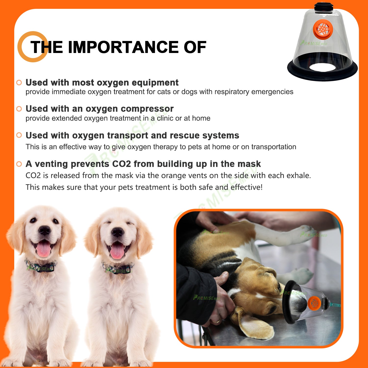 Pet Oxygen Mask - Veterinary Designed Breathing Aid for Dogs & Cats - 5 Sizes - Easy to Clean & Connect to Oxygen Source - Ensures Comfort & More Oxygen