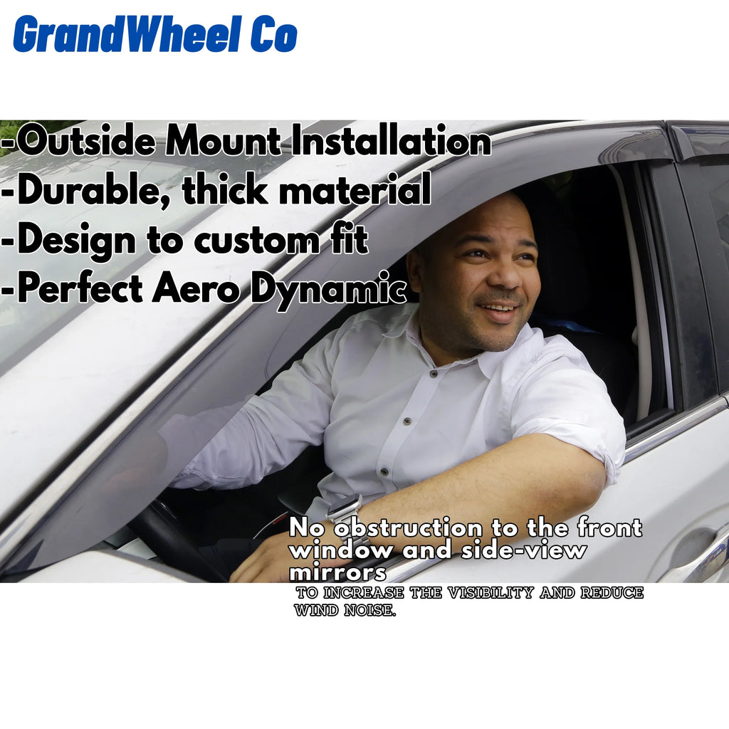 GrandWheel Co Smoke Tinted Tape-On Side Window Vent Visor Deflectors Rain Guards Compatible with Nissan Rogue 2021-2024 - 6pcs.