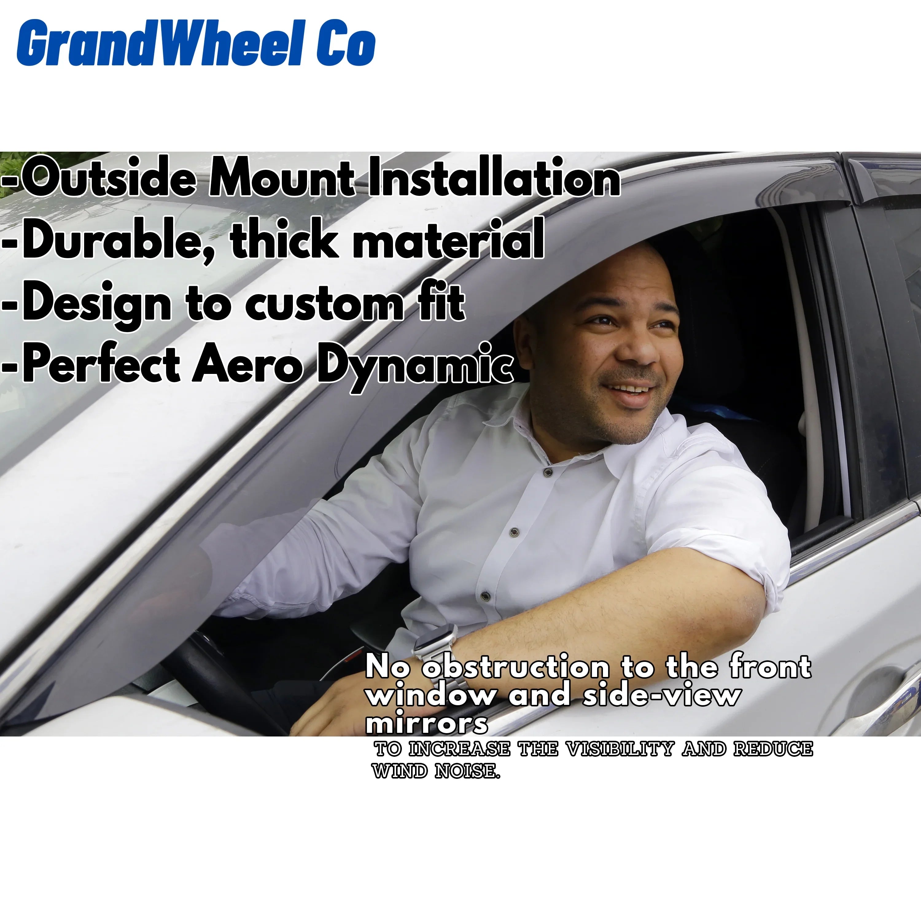GrandWheel Co Smoke Tinted Tape-On Side Window Vent Visor Deflectors Rain Guards Compatible with Nissan Rogue 2021-2024 - 6pcs.
