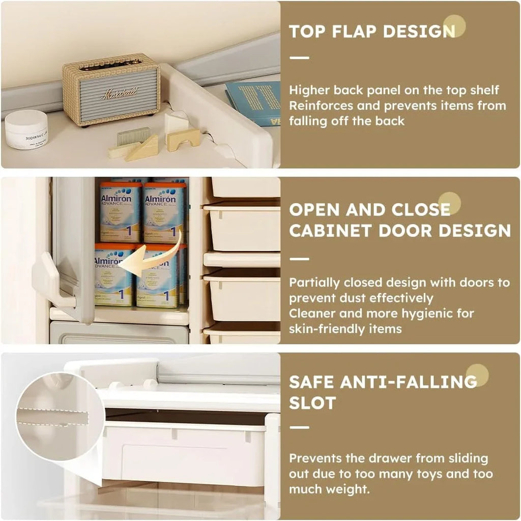 LLBIULife Toy Organizer  Multi-Functional Bookshelf and Toy Box  Closed Cabinet and Pull-Out Drawer for Playroom  Children's Bedroom and Nursery. (10 Organizer Boxes + 2 Organizer Cab