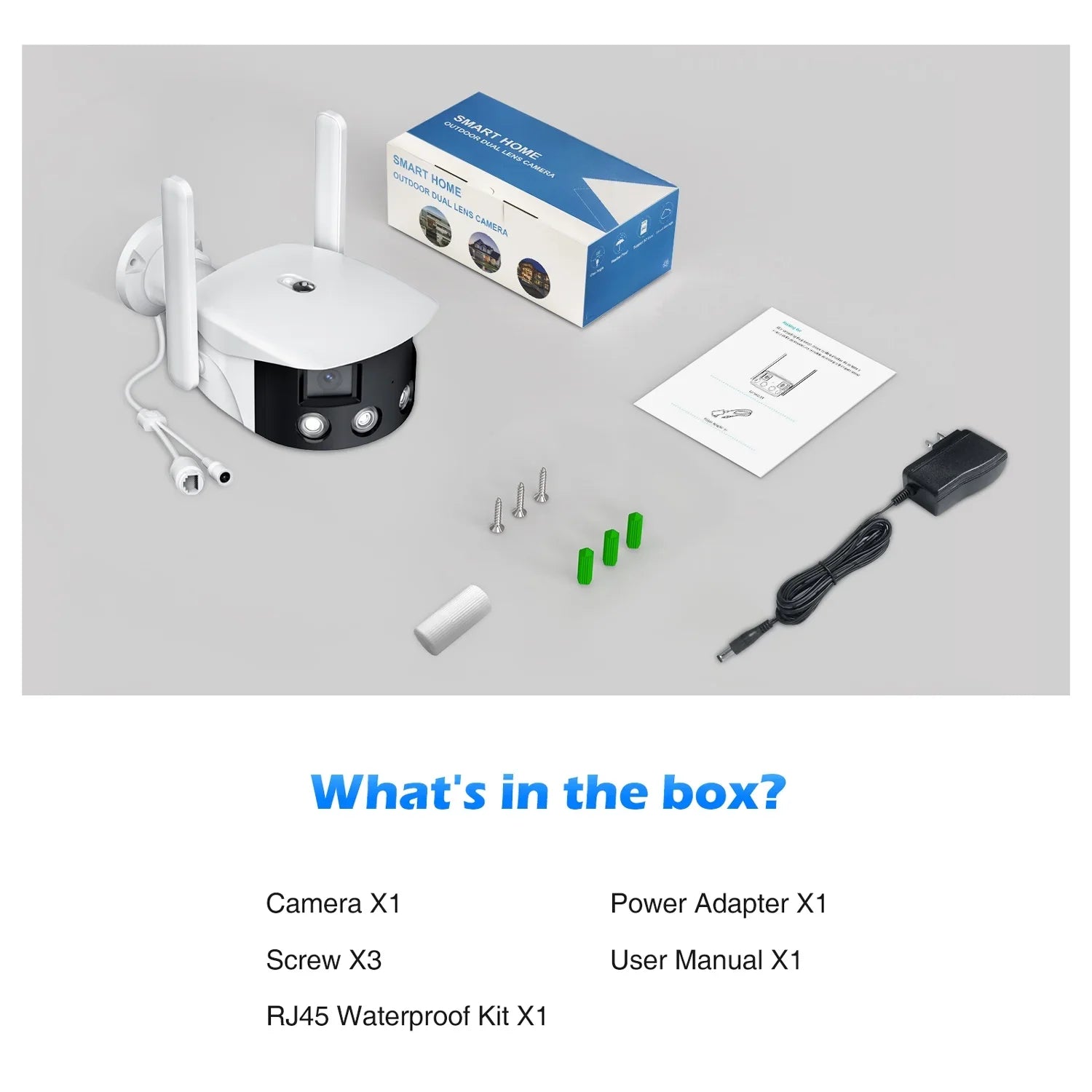 Toguard  2K Wireless Security Camera Outdoor, 180° Ultra-Wide View Dual Lens Bullet Surveillance Camera Wireless Connector