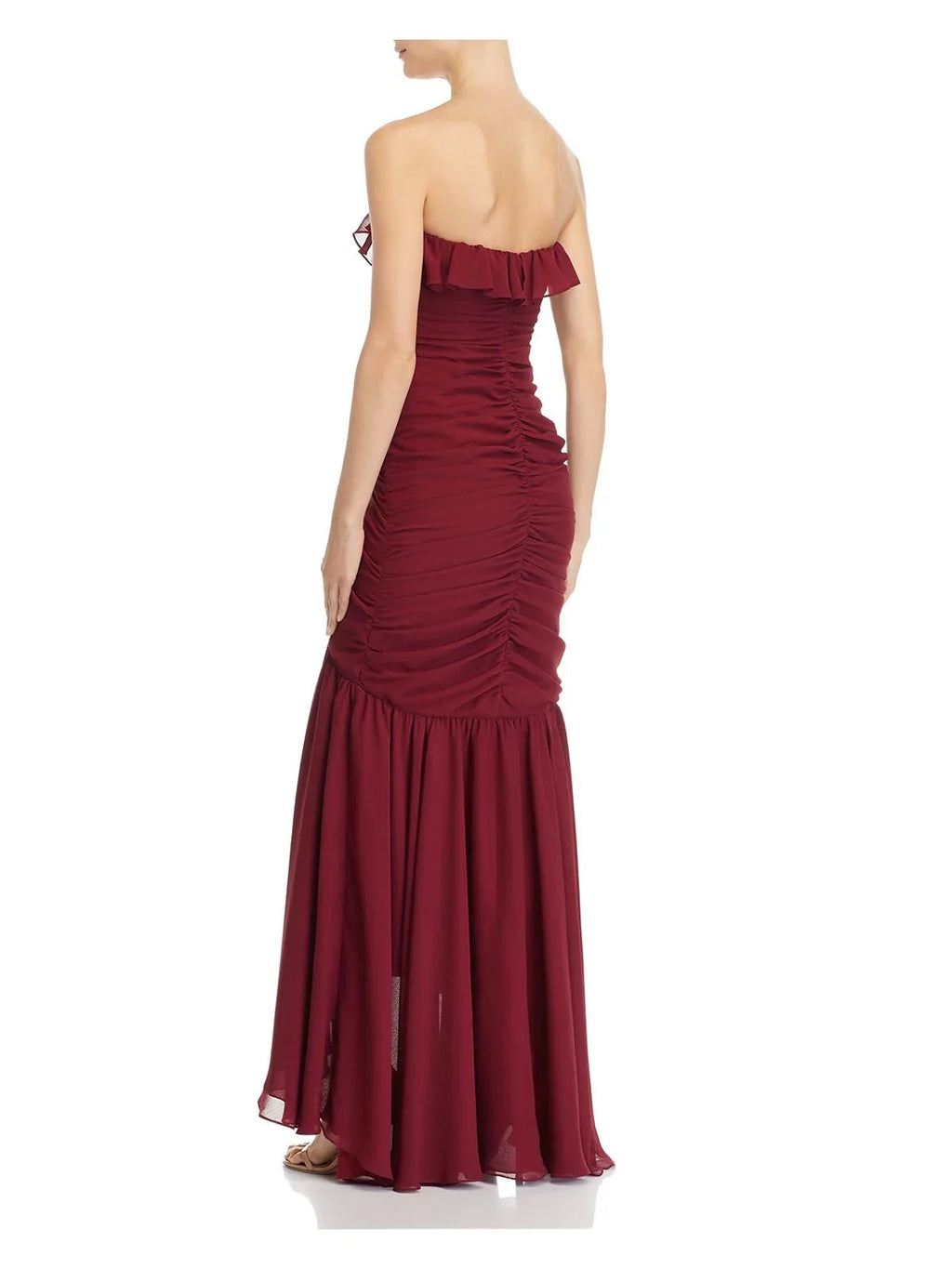 Womens Burgundy Sweetheart Neckline Full-Length Evening Hi-Lo Dress 2