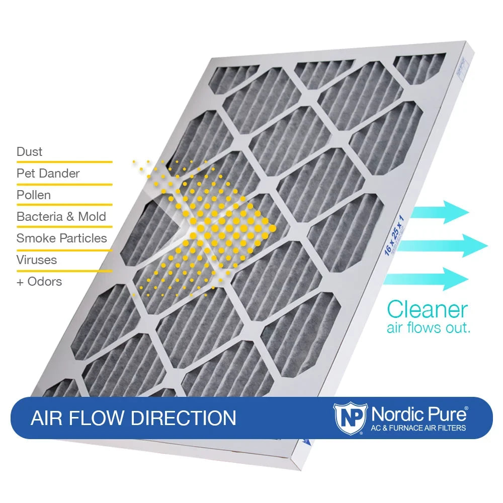 Nordic Pure 16x16x1 Pleated Air Filters  12 Pleated Plus Carbon 12 Pack