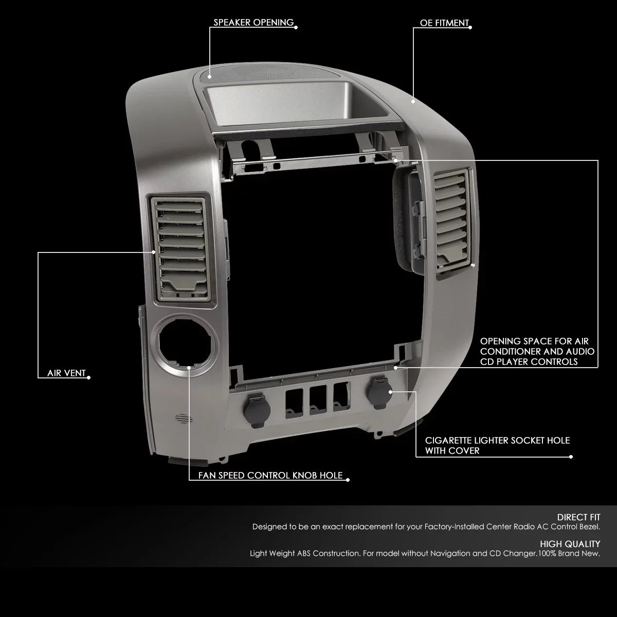 Motoring --0162 For 2004 to 2006 Nissan Titan Armada   Factory Style Instrument Panel Lid Console Dash Bezel with Center Speaker 05