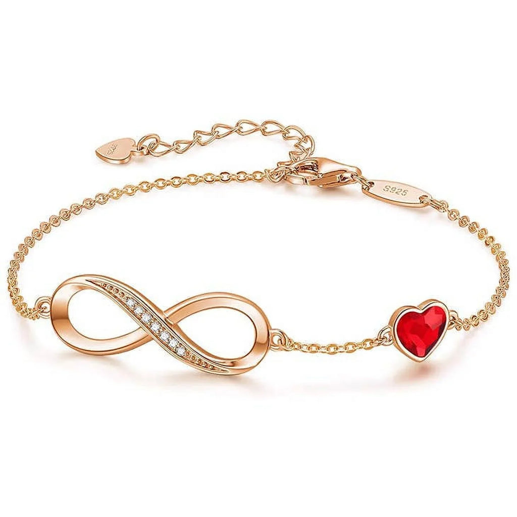 925 Sterling Silver Rose Gold Infinity Red Crystal Bracelet
