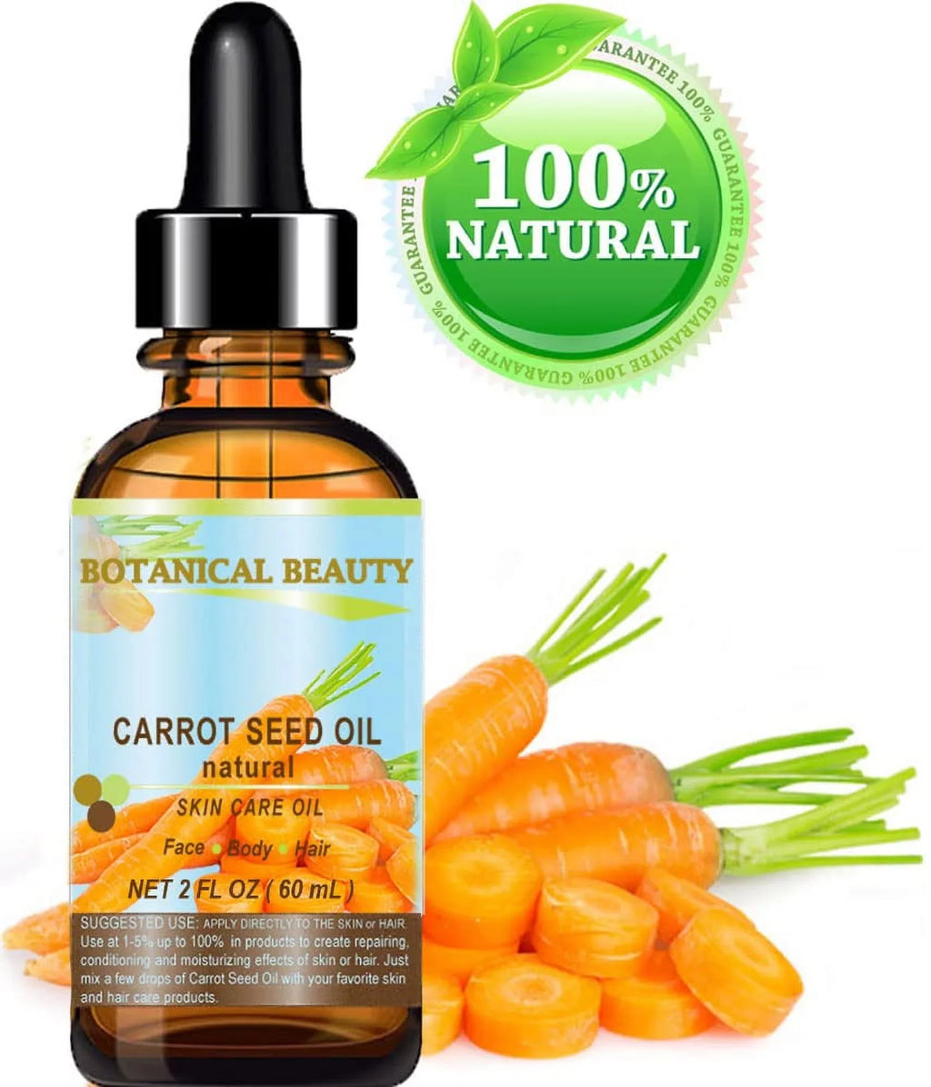 Carrot Seed Oil 100 % Natural Cold Pressed Carrier Oil. 2 Fl.Oz.- 60 Ml. Skin, Body, Hair And Lip Care. "One Of The Best Oils To Rejuvenate And Regenerate Skin Tissues.” By Botanical Beauty