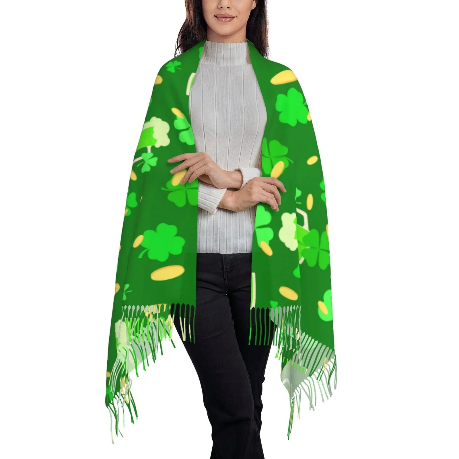 Bingfone Soft Cashmere Feel Scarf For Women Elegant Art Print Winter Warm Scarves Large Shawl Wrap Gifts- St Patrick's Day2