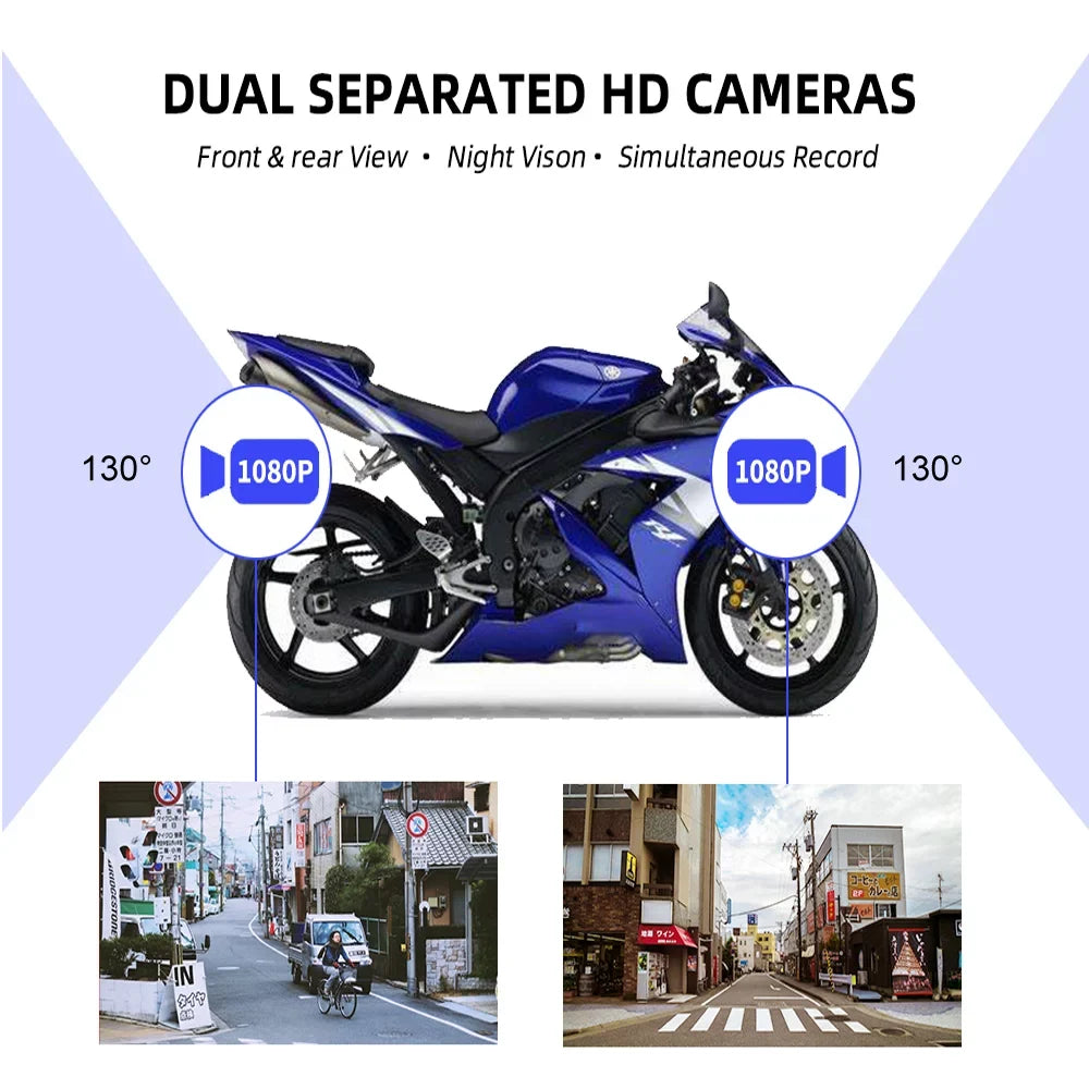 1080P No Screen Motorcycle Dash Cam, WiFi Night Vision 130° Wide Angle Front & Rear Camera 2 Channels Video Driving Recorder, Loop Recording, -sensor