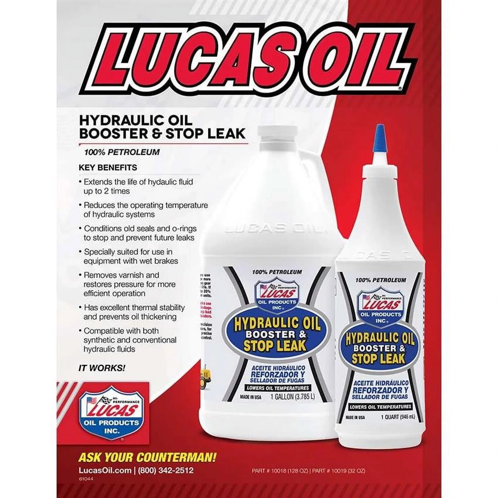 Lucas Oil 10018 Hydraulic Oil Booster/Stop Leak, 1 Gallon, Case/4