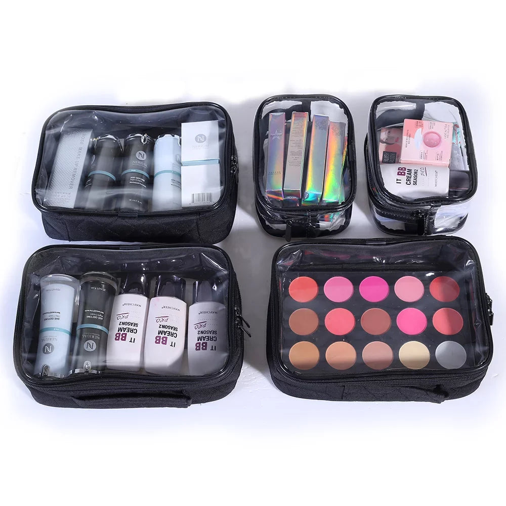 Travel Makeup Bag- Large Cosmetic Bag for Women | Professional Cosmetic Train Case Organizer with Semi-Transparent Compartments for Make Up Tools, Toiletry, Jewelry, Handy Accessories