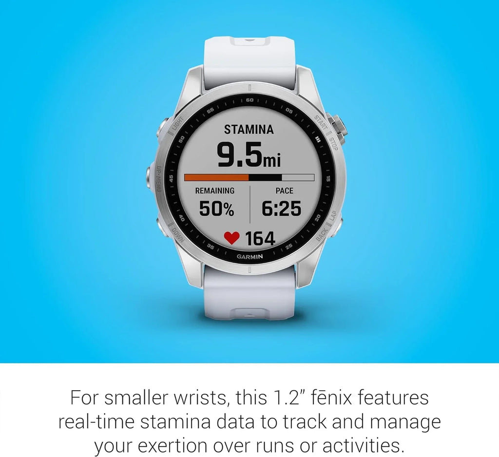 Garmin Fenix 7S, Smaller Sized Adventure Smartwatch, Silver with Whitestone (Refurbished)