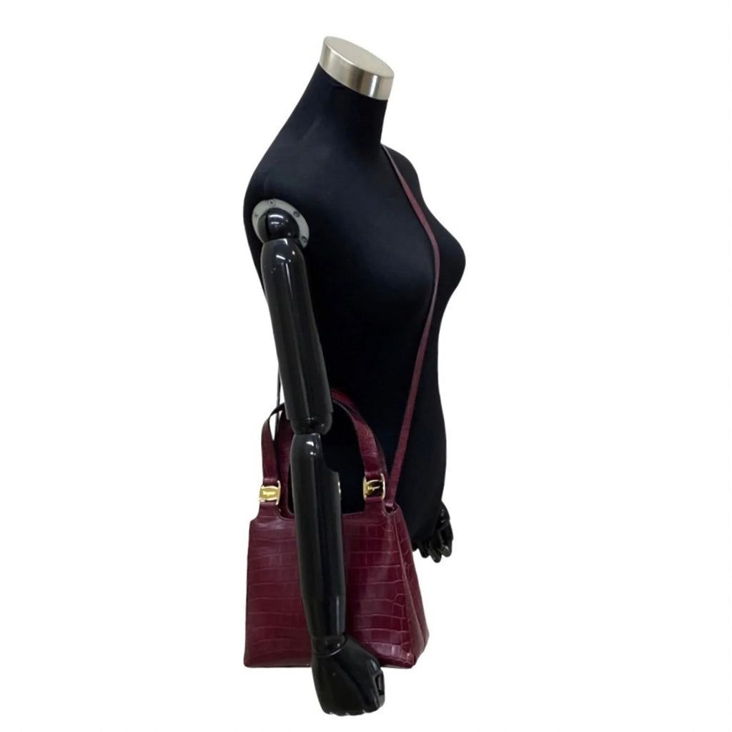 Pre-Owned Salvatore Ferragamo Logo Rose Hardware Leather 2way Handbag Shoulder Bag Wine Red (Good)