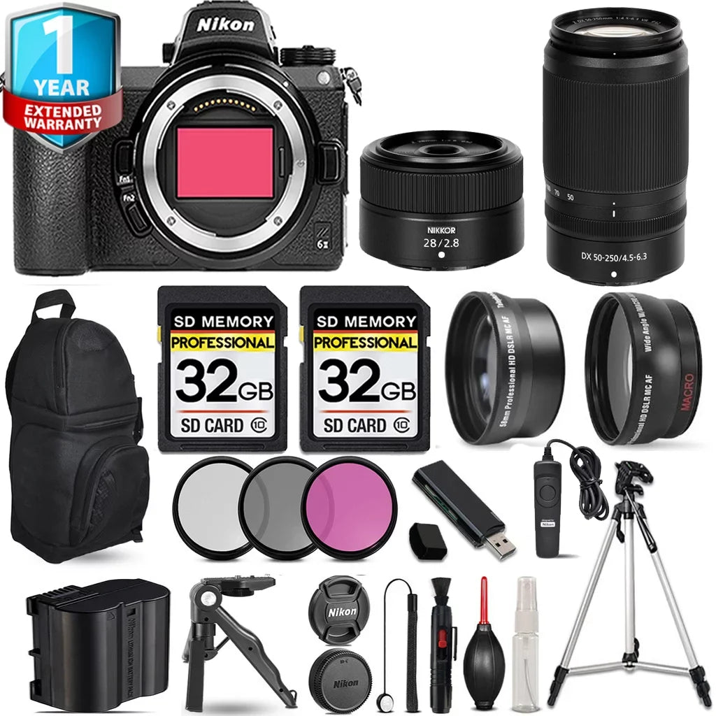 Nikon   Mirrorless Camera with 50-250mm f/4.5-6.3  Lens + 28mm f/2.8 Lens + 3  Filter Set + Backpack + 64GB