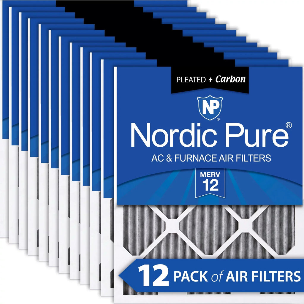Nordic Pure 16x16x1 Pleated Air Filters  12 Pleated Plus Carbon 12 Pack