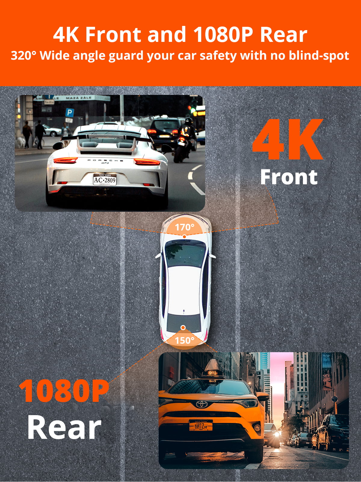4K Dash Cam Front and Rear with WiFi - Kingslim  Pro 4K Front and 1080P Rear Dual Dash Cam for Cars, Car Dashboard Camera with Night Vision and Parking Monitor, 256GB Supported[Upgraded Version]