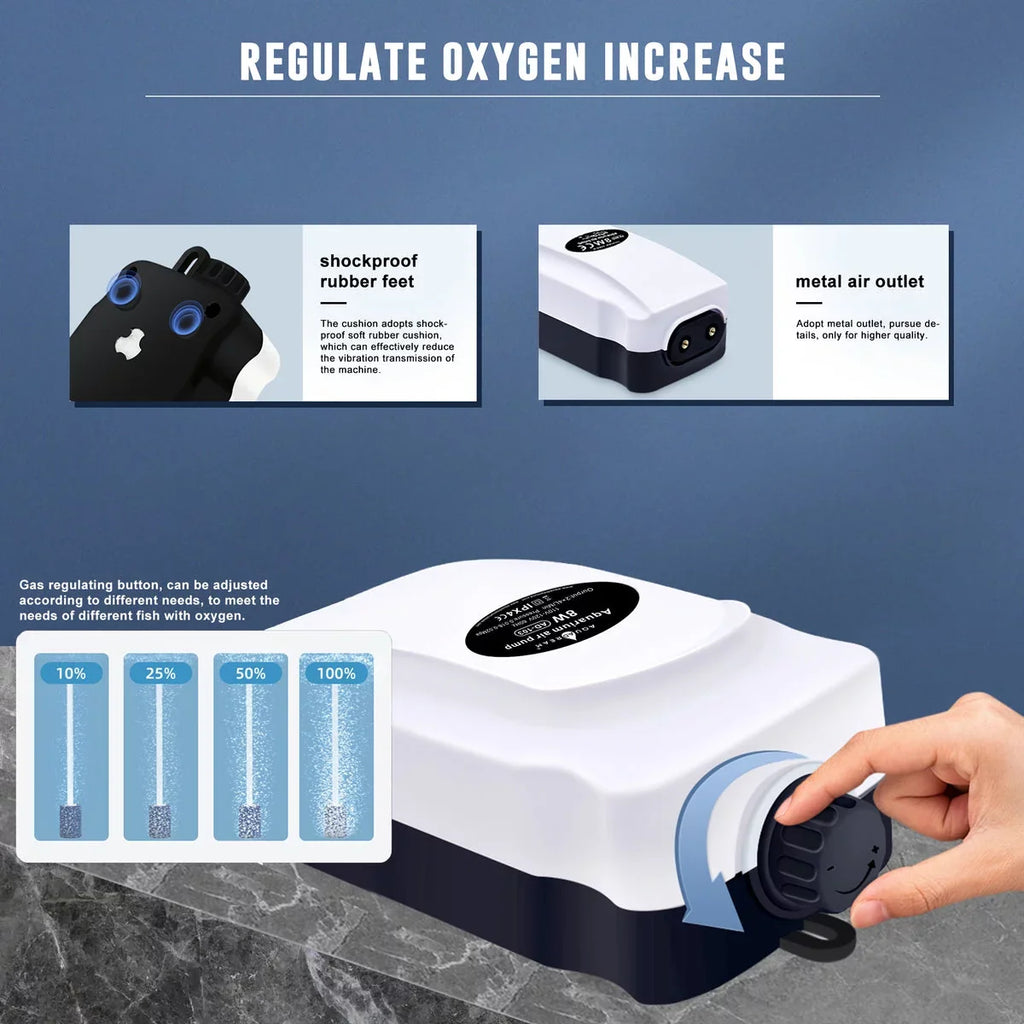Quiet Air Pump Output 2X 75GPH Oxygen Aerator Pump for 30 - 120 Gallons Fish Tank, Oxygen Adjustment