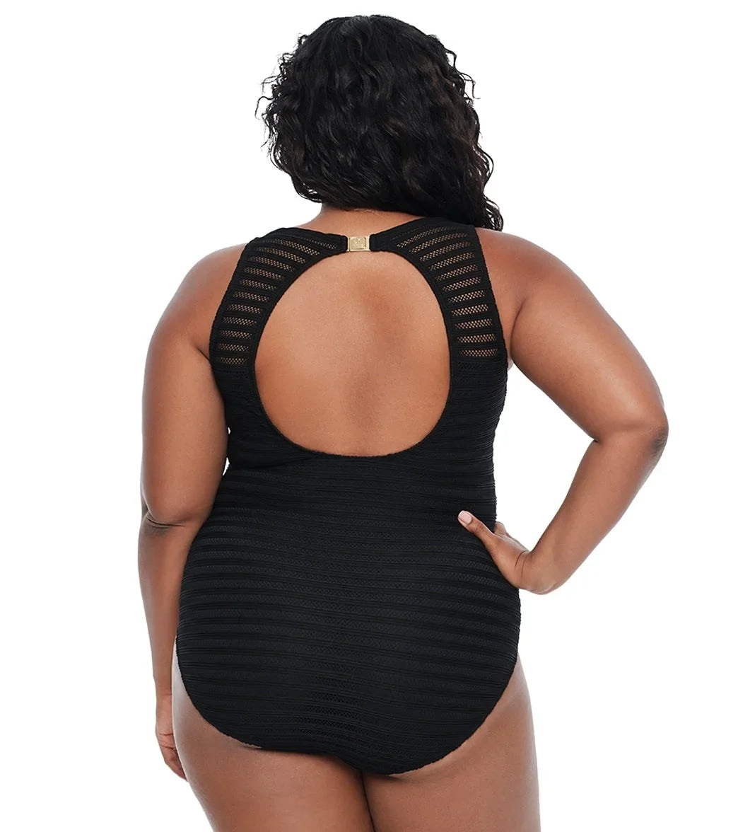 Ralph Lauren  Plus Size Ottoman Boatneck One Piece Swimsuit,  20W