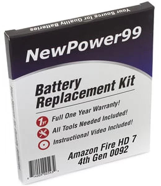 Amazon Fire  7" 4th Generation 0092 Battery Replacement Kit with Tools, Video Instructions, Extended Life Battery and Full One Year Warranty