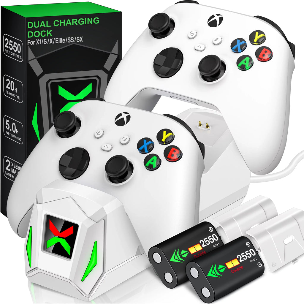 Xbox Controller Charger,Xbox Charging Station Dock with 2x2550mAh Rechargeable Battery Packs for Xbox One/Series | Controller Accessories-White