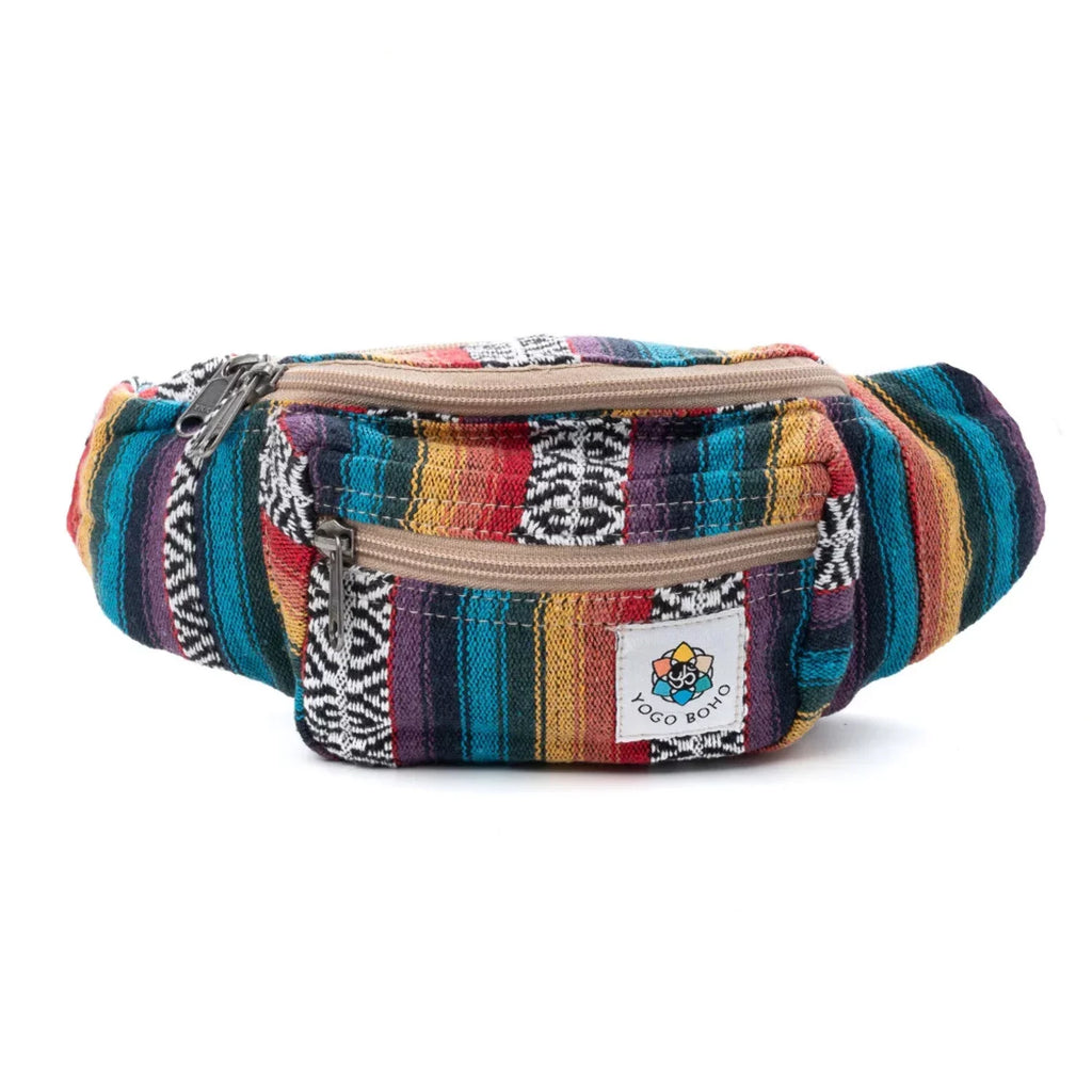 Fanny Pack for Women Men Crossbody Boho Waist Pack Lightweight Colorful Canvas Fanny Pack Hippie Festival Belt Bag with Adjustable Strap for Workout Running Hiking