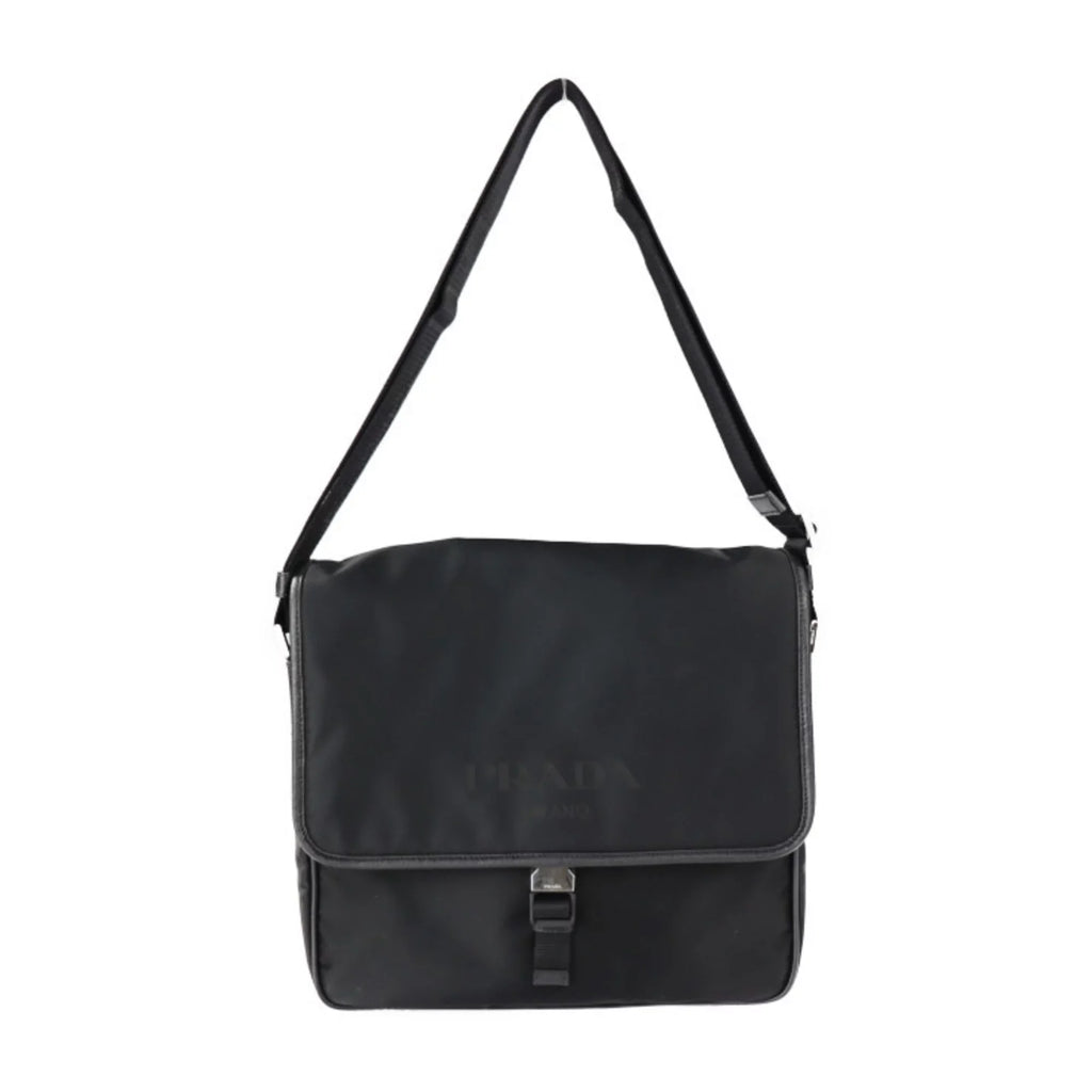 Pre-Owned  Prada shoulder bag 2VD951 nylon black leather silver metal fittings messenger triangle logo mark (Good)