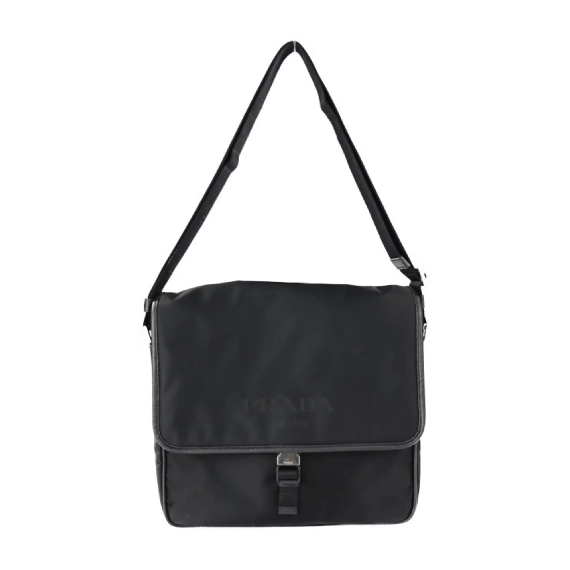 Pre-Owned  Prada shoulder bag 2VD951 nylon black leather silver metal fittings messenger triangle logo mark (Good)
