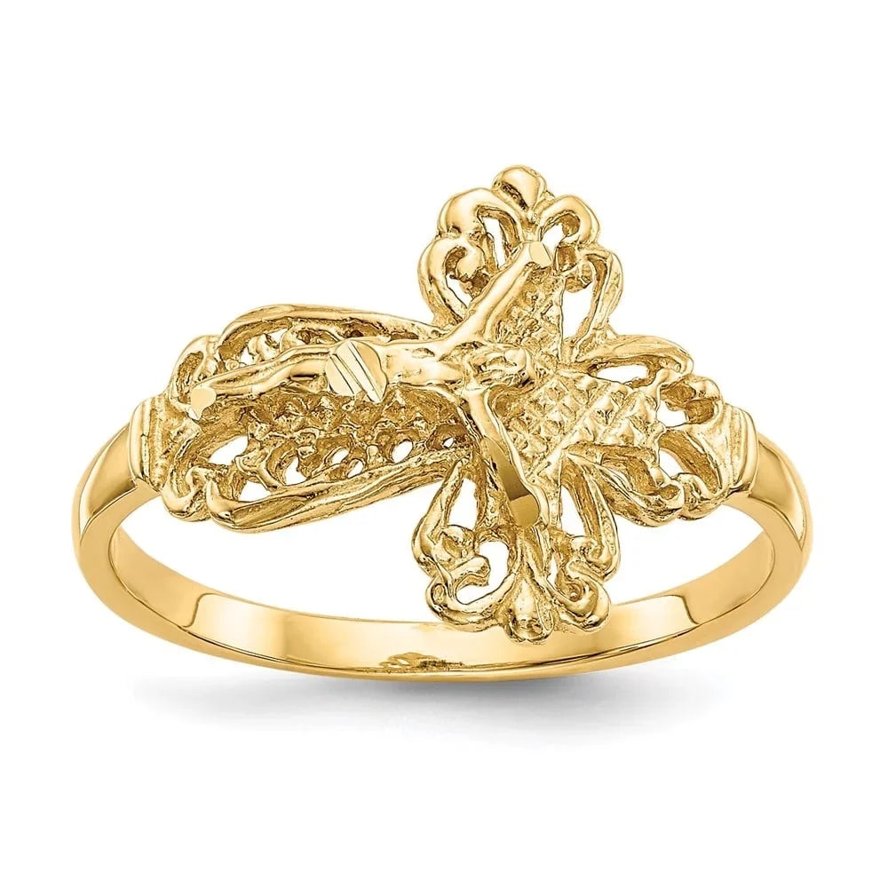 Auriga Fine Jewelry 10K Yellow Gold Diamond-cut Crucifix Cross Ring for Women Size 6