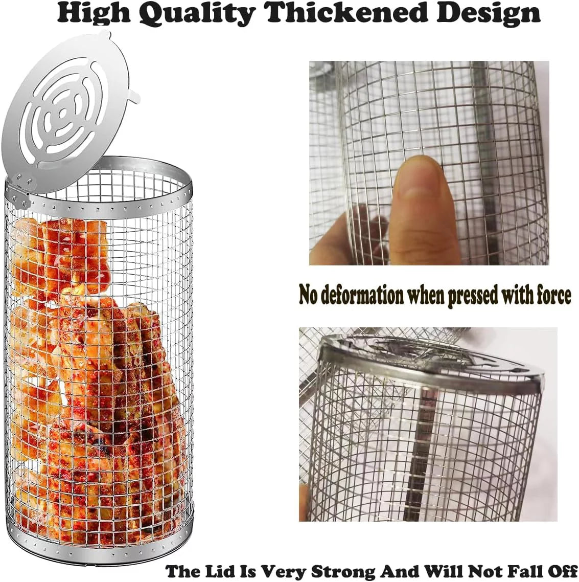 2PC Rolling Grilling Basket，Round Barbecue  Grilling Basket ，Portable Outdoor Camping  Rack for Fish, Shrimp, Vegetables, Barbeque Griller Cooking Accessories