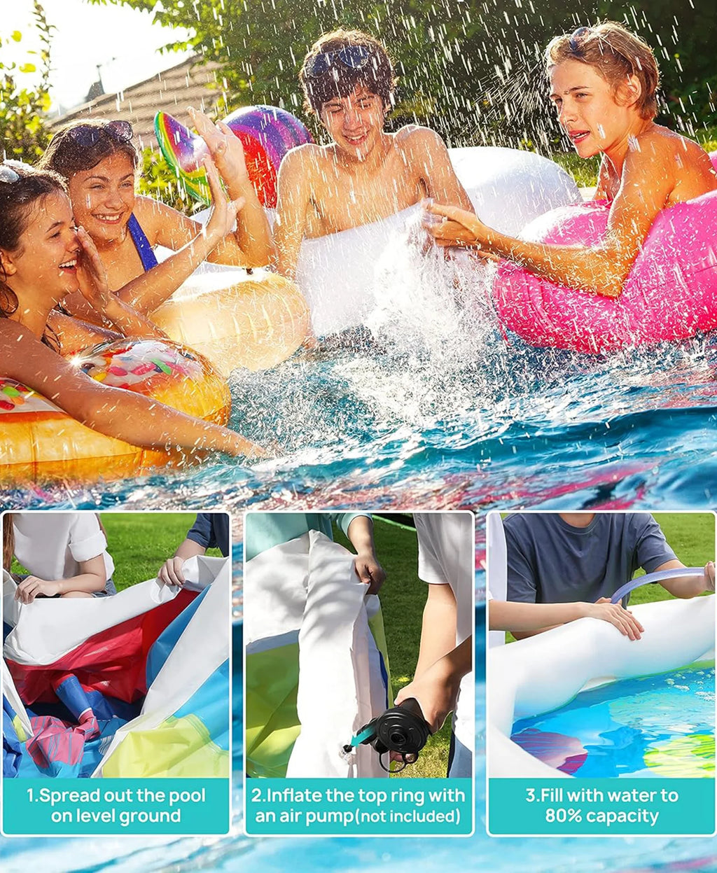 Inolait Inflatable Swimming Pool  Above Ground for Kids Family Water Sport 15' x 36"