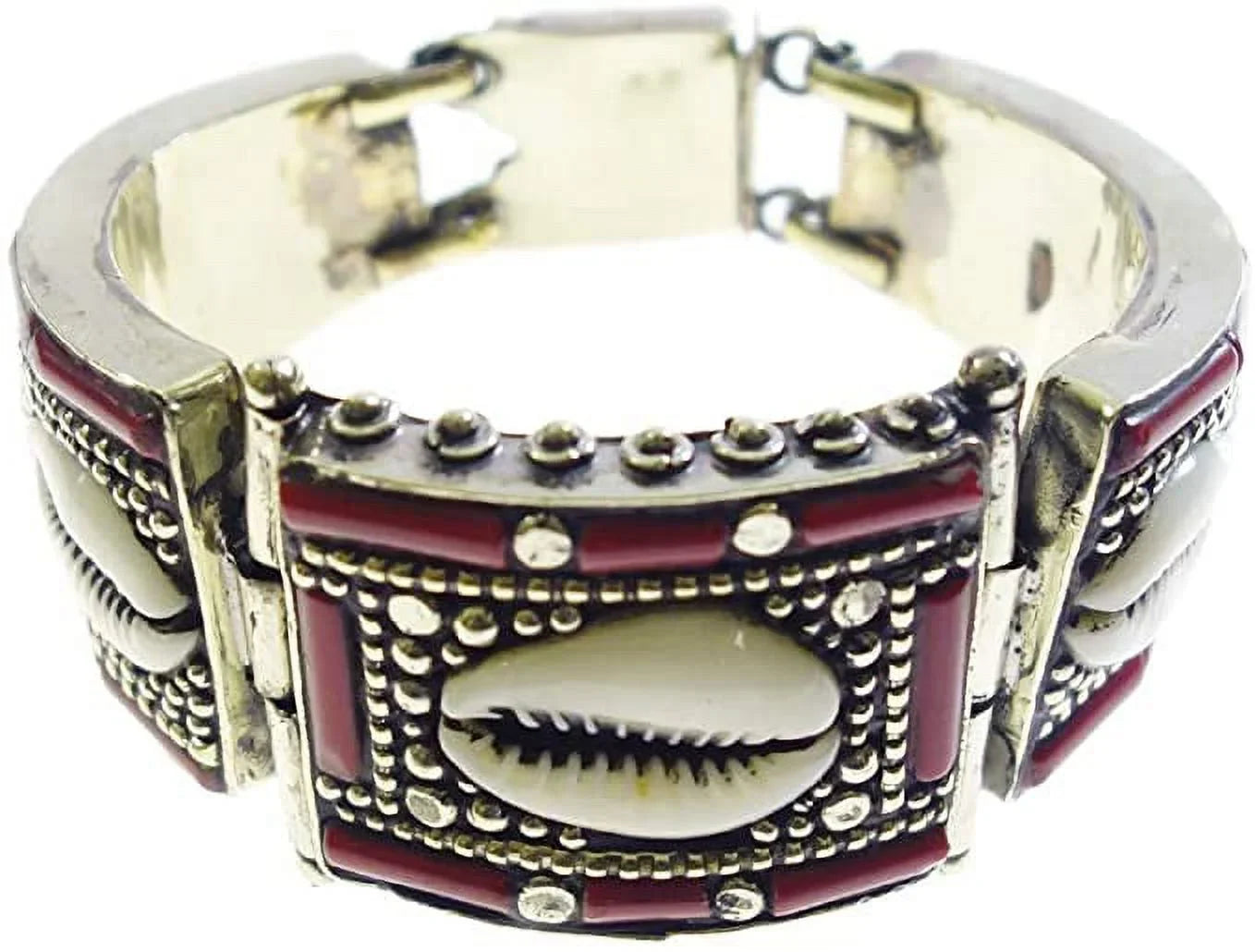 Tibetan silver, coral gemstone & shell design handmade designer cuff bracelet for women & men, tribal gypsy style oxidized silver handmade fashion cuff bracelet jewellery