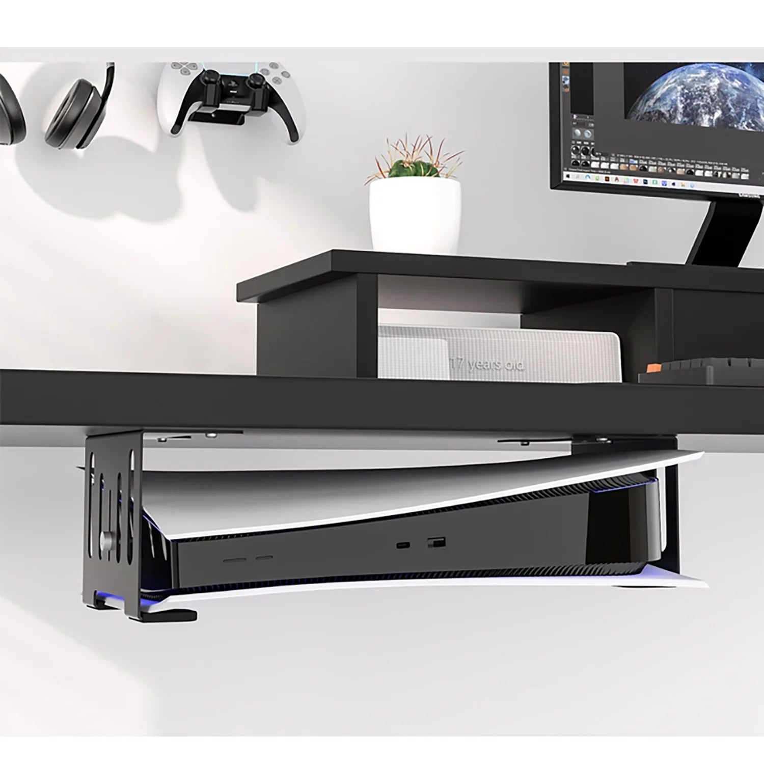 Liboer Under Desk Holder for  Console, Strong Metal Material, Save Space Mounting, Black