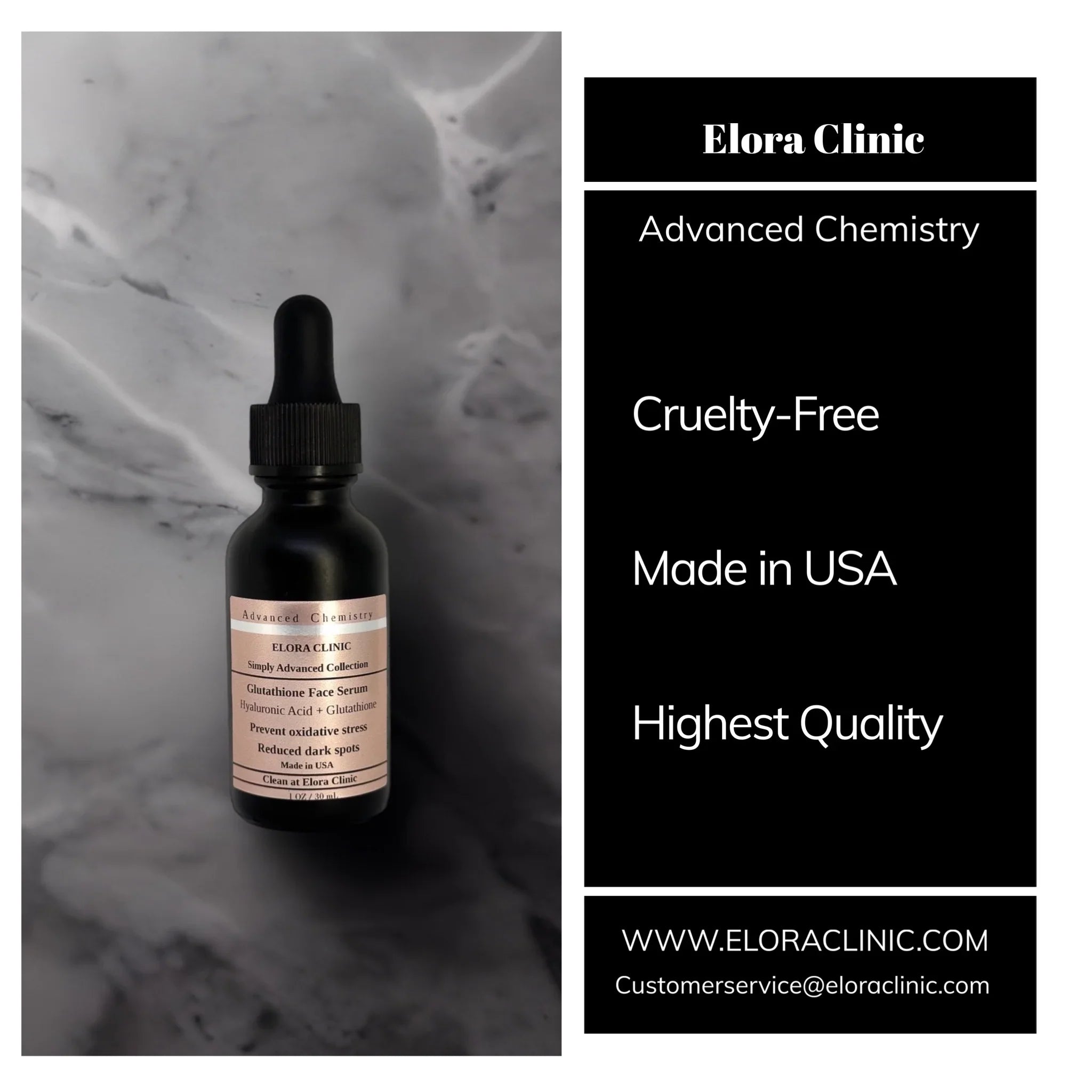 Elora Clinic Glutathione Serum - Hyaluronic Acid + Glutathione - Hydrating & Rejuvenating Hyaluronic Acid + Glutathione Serum - Oil Free - Water Based