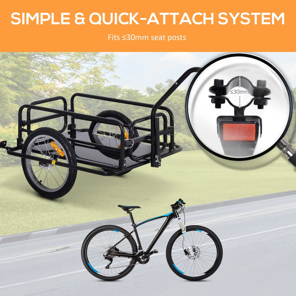 Aosom Folding Bike Cargo Trailer Cart with Seat Post Hitch- Black up to 88 Lbs.