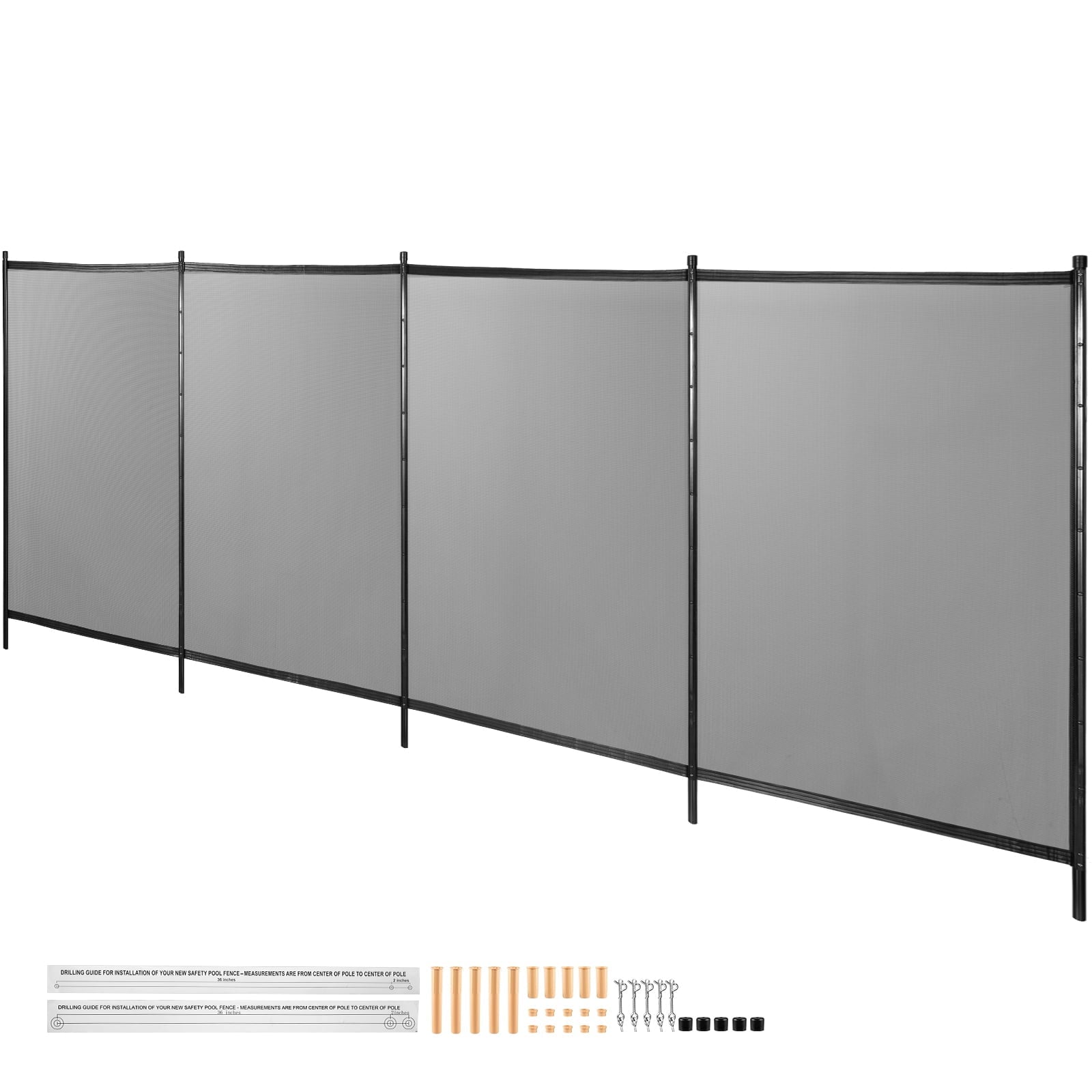 Pool Fencing Mesh, 4 x 12 ft Swimming Pool Fence, 1000D  Fabric Removable Pool Fence with Aluminum Poles and Foot Tubes, Breathable Pool Fences for Inground Pools for Security and Privacy
