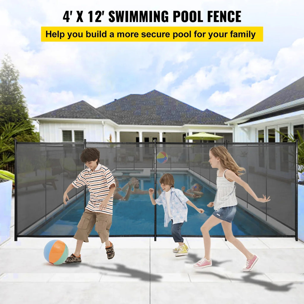 Pool Fencing Mesh, 4 x 12 ft Swimming Pool Fence, 1000D  Fabric Removable Pool Fence with Aluminum Poles and Foot Tubes, Breathable Pool Fences for Inground Pools for Security and Privacy