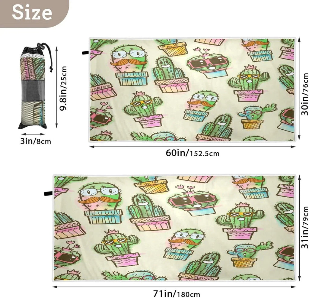 Bestwell Potted Cactus Beach Towel - Lightweight Compact Oversized Travel Towels - Super Absorbent Quick Dry Towel for Swimming Camping Holiday（132）