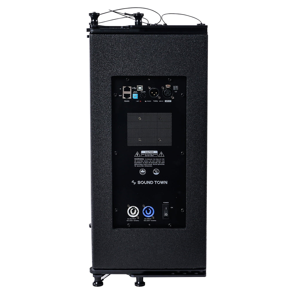 Sound Town  Series Line Array Speaker System with Four Compact Powered 1  10-inch Line Array Speakers, Black for Stages, Clubs, Bars, Restaurants, Churches and Schools