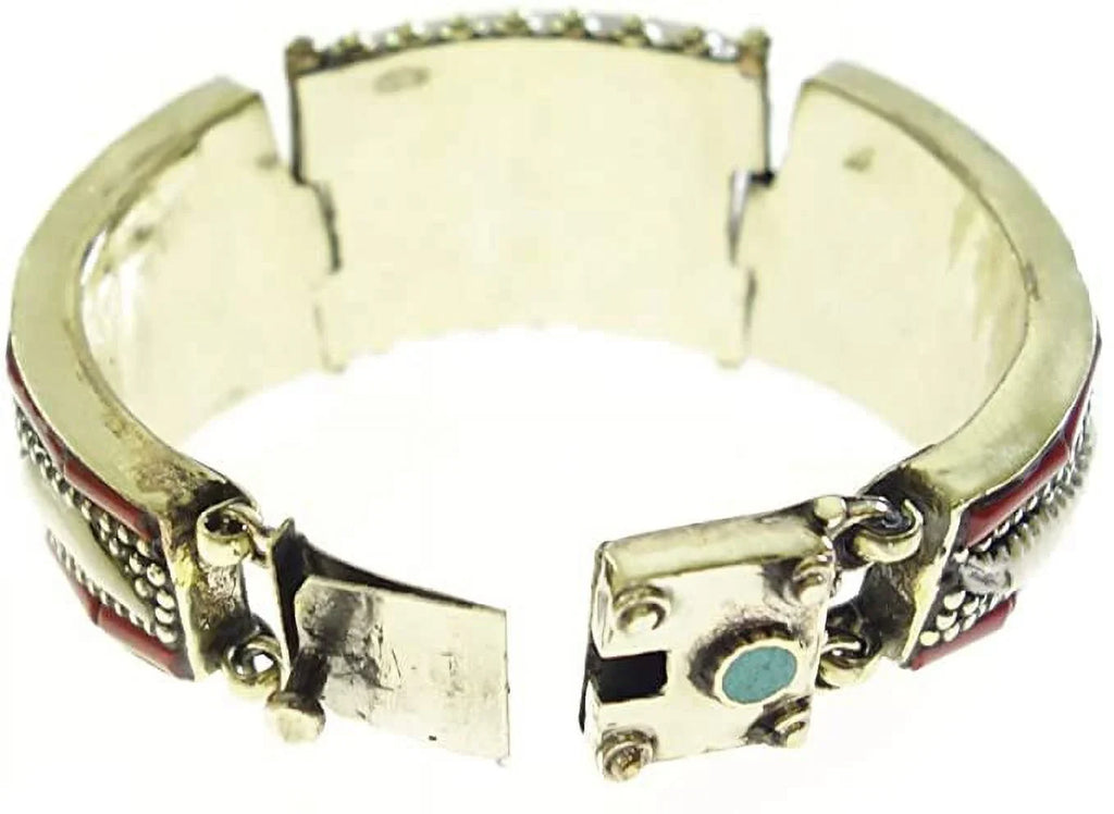 Tibetan silver, coral gemstone & shell design handmade designer cuff bracelet for women & men, tribal gypsy style oxidized silver handmade fashion cuff bracelet jewellery