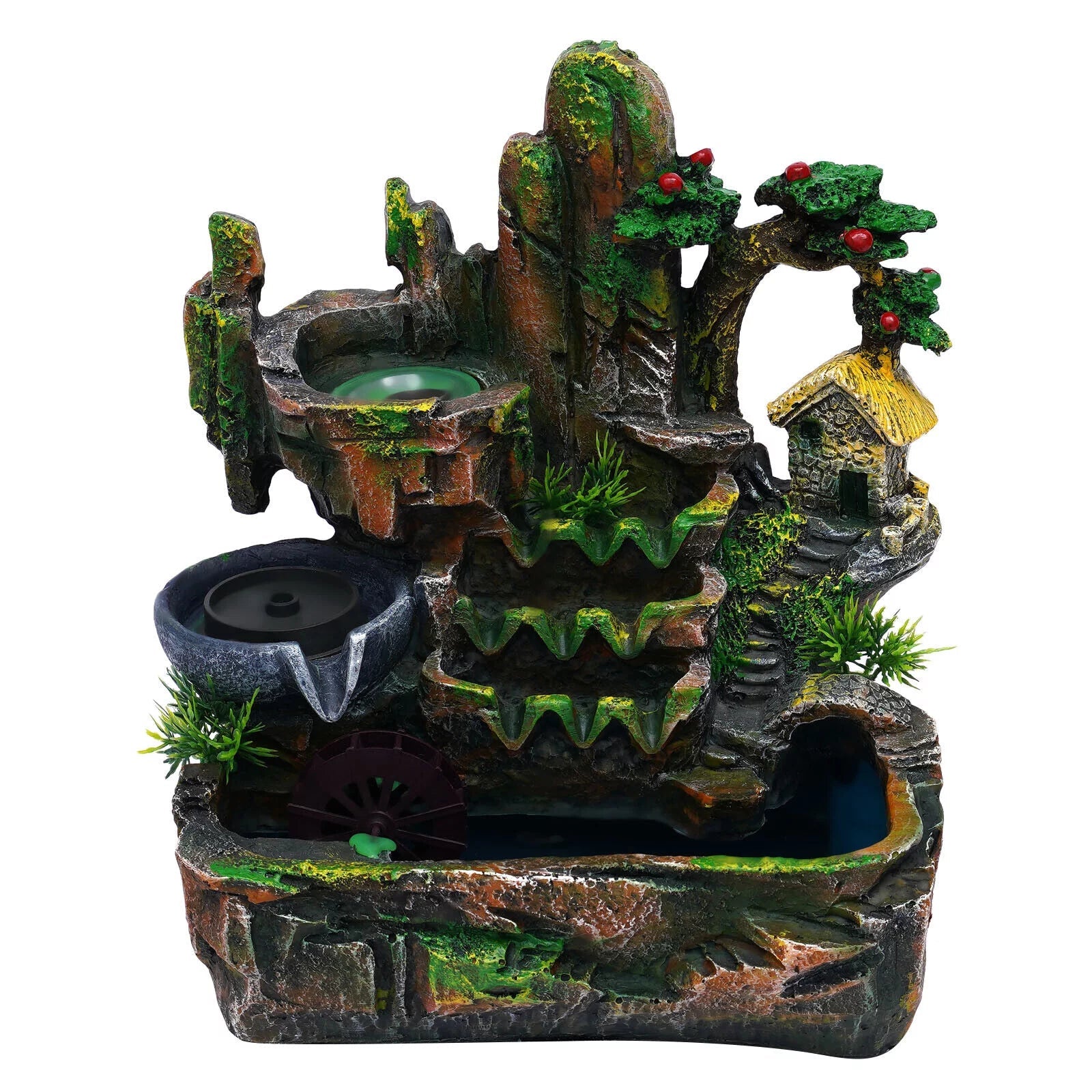 ZhdnBhnos Indoor Tabletop Fountain With Atomizer & Led Light Rockery Waterfall Home Office Fengshui Decoration