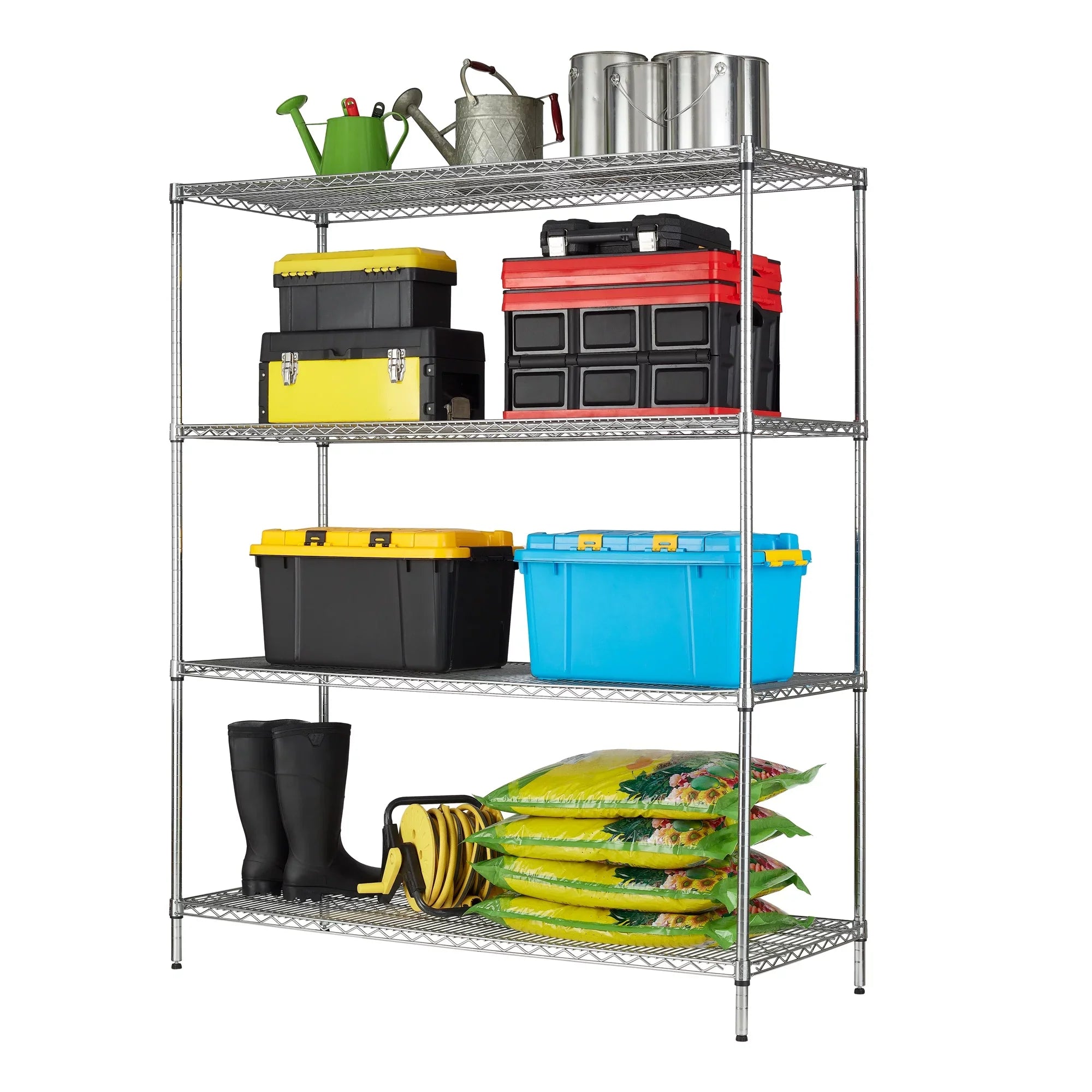 Hyper Tough Steel 4-Tier Storage Shelf Unit 72" x 60" x 24", 4000lb Total Capacity, Chrome