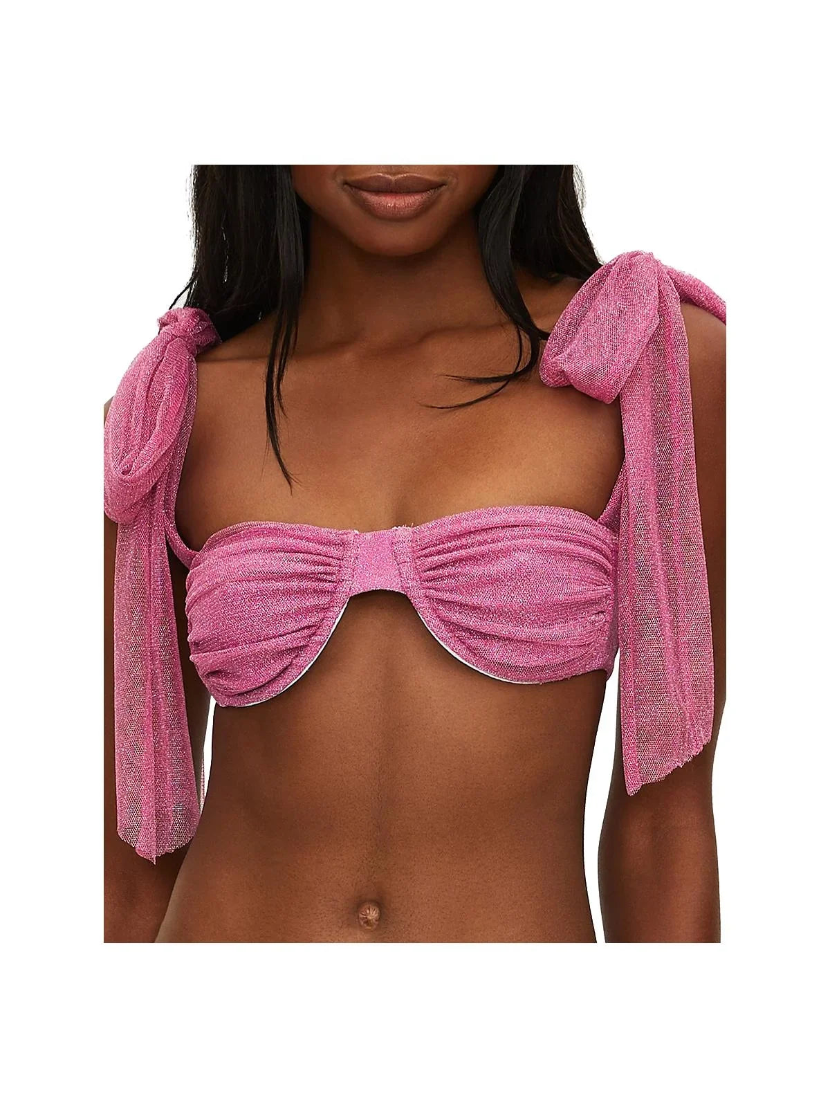 Beach Riot Womens Drea Top Metallic Nylon Bikini Swim top