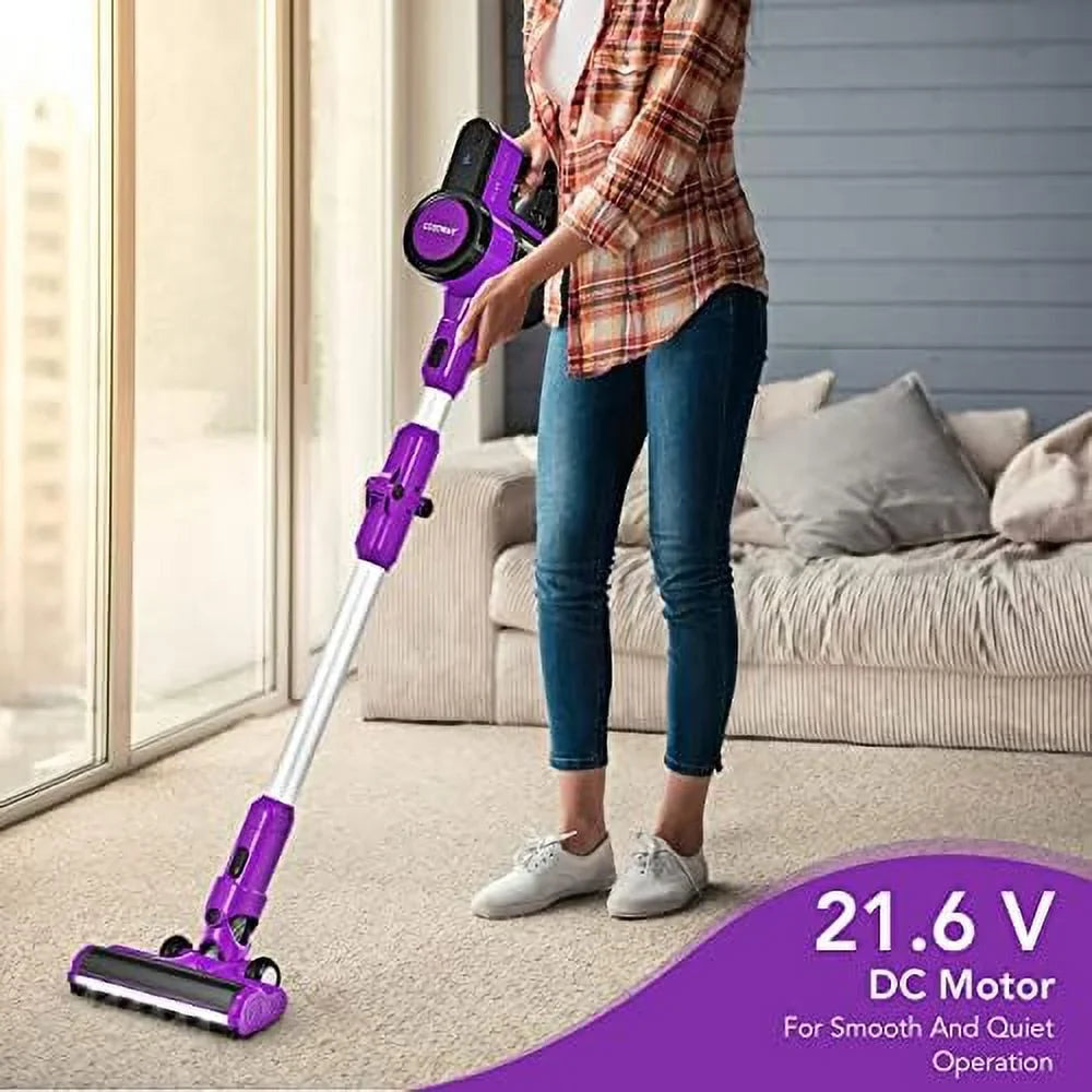 Cordless Vacuum Cleaner, 3-In-1 Handheld Stick Vacuum With 45-Minute Runtime & 2000Mah Rechargeable Battery, Wall-Mounted Lightweight Vacuum For Car, Pet Hair, Hard Floor & Carpet (Purple)
