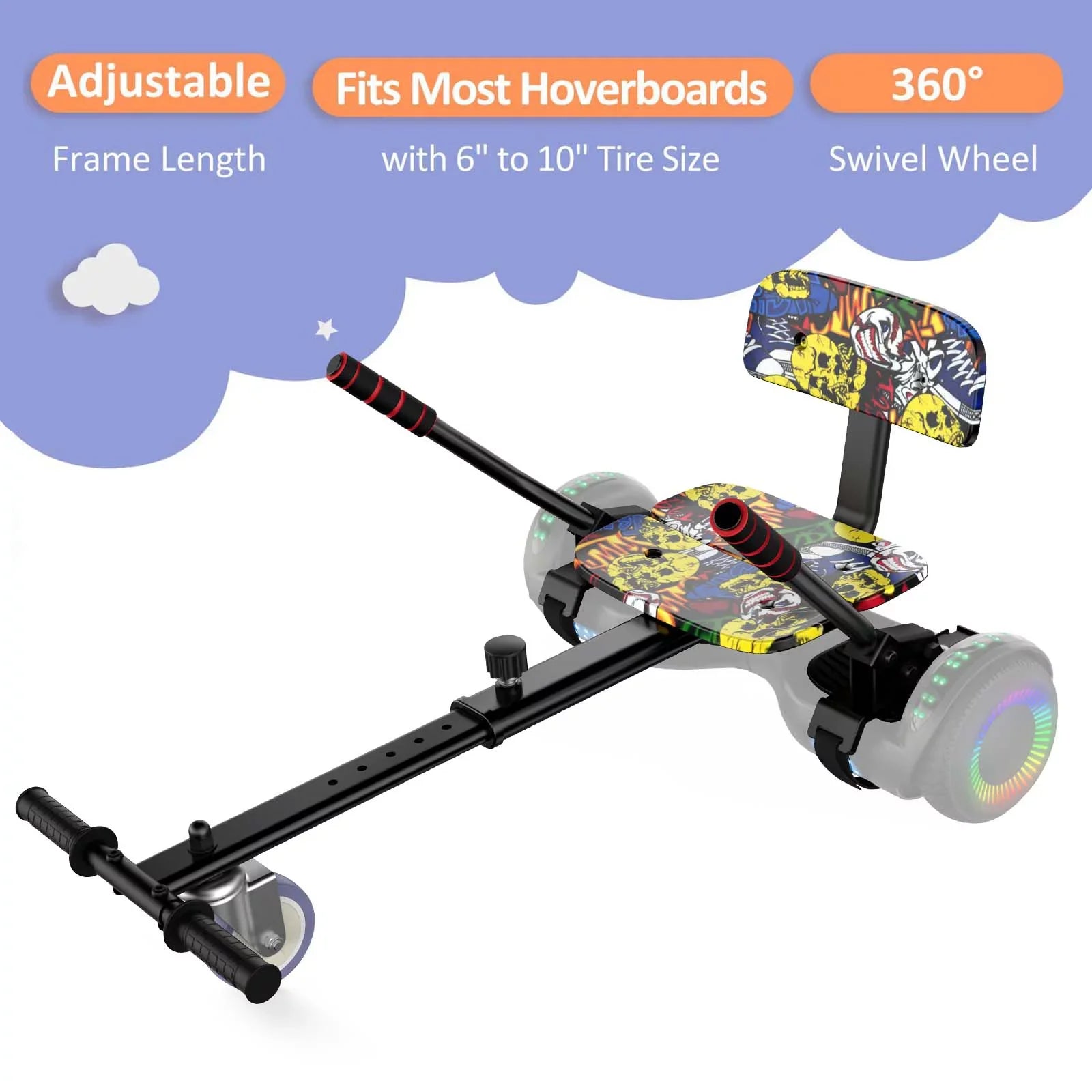 Hoverboard Seat Attachment, Adjustable Hoverboards Accessories, Compatible with 6.5"/ 8"/ 10" Hoverboards for Kids, Graffiti
