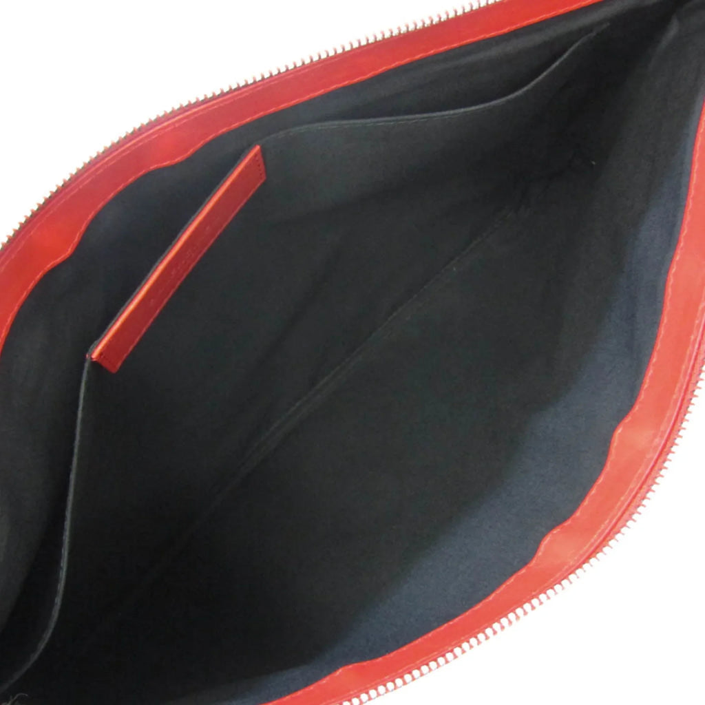 Pre-Owned Balenciaga 373840 Women's Leather,Canvas Clutch Bag,Pouch Beige,Red Color (Good)