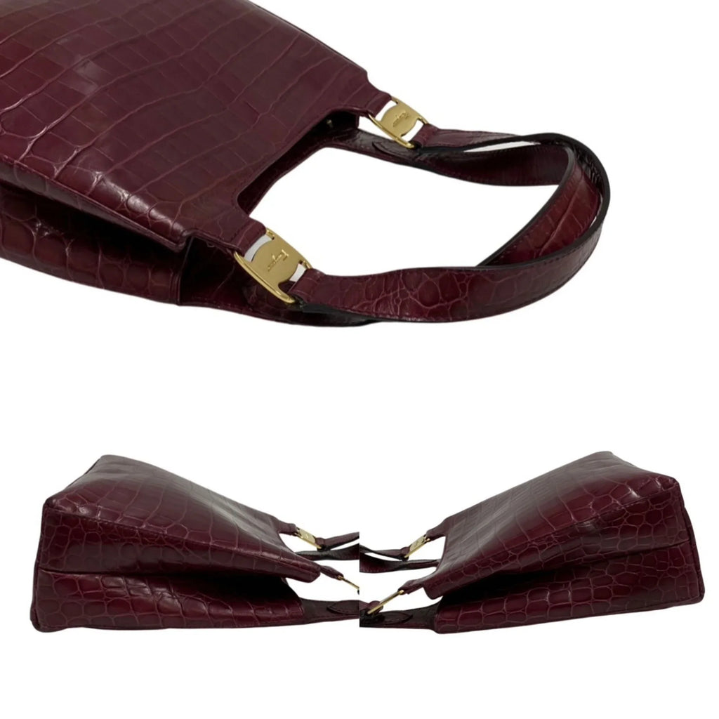 Pre-Owned Salvatore Ferragamo Logo Rose Hardware Leather 2way Handbag Shoulder Bag Wine Red (Good)