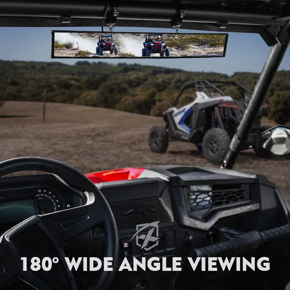 Xprite 17.5" Curved  Rear View Mirror / Integrated  Lights Fits 1.75"-2" Rollbars
