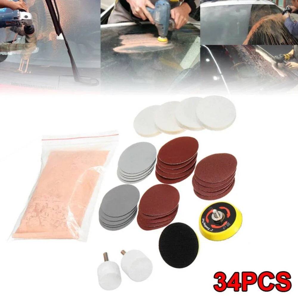 New Deep Scratch Remover,Glass Polishing Kit 8OZ Cerium Oxide & 2 Wheel Pad