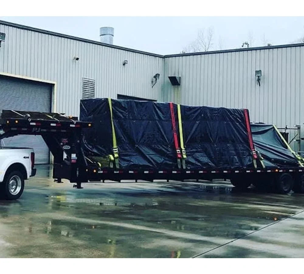 24' x 18' Black Steel Tarp for Heavy Duty Truck Cargo - 14 Oz Vinly Lightweight Flatbed Tarps with 8' Drop - Waterproof Tarp for Trailers to Protect Cargo from Wind, Rain, Snow and Sun