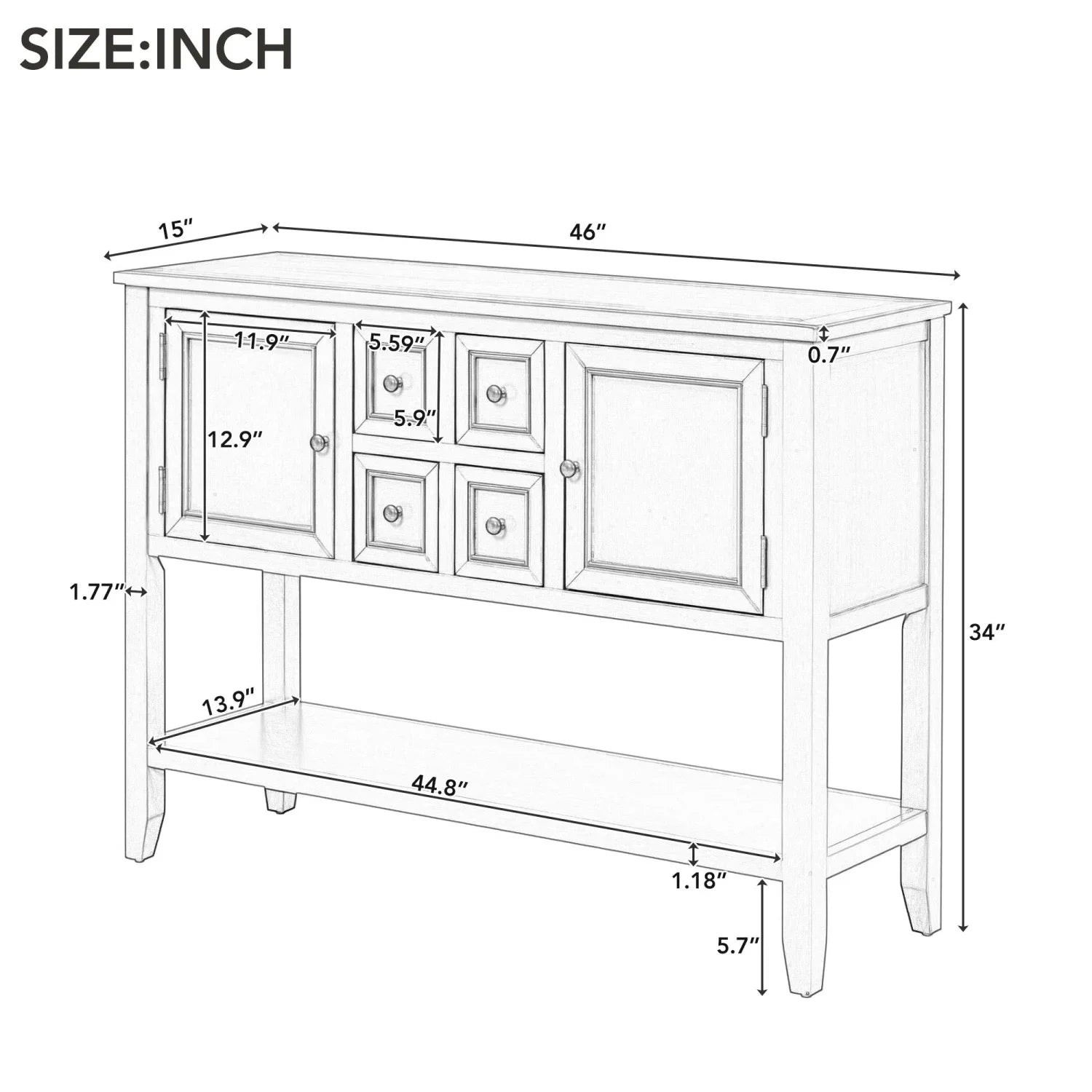 Vintage Ample Storage Cambridge Series Espresso Console Table with Four Small Drawers and Bottom Shelf for Living Rooms  Entrances  and Kitchens -  (  )